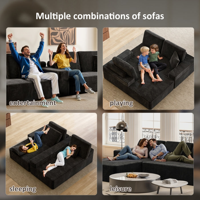 Milton S03L-Black Left Hand Facing Convertible Sofa Chaise