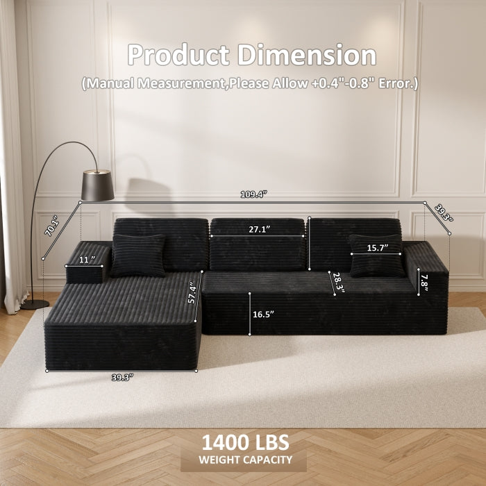 Milton S03L-Black Left Hand Facing Convertible Sofa Chaise