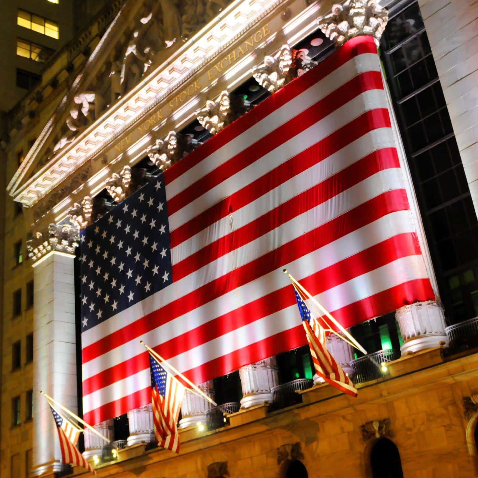 Classy Art SF1391 Tempered Glass w/ Foil 50 x50 Flag Across Stock Exchange