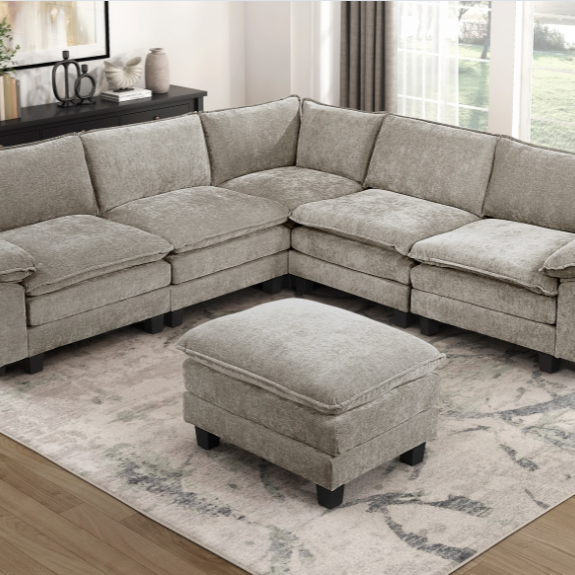 Homelegance 8450PWT Dublin 6 Piece Sectional with Ottoman