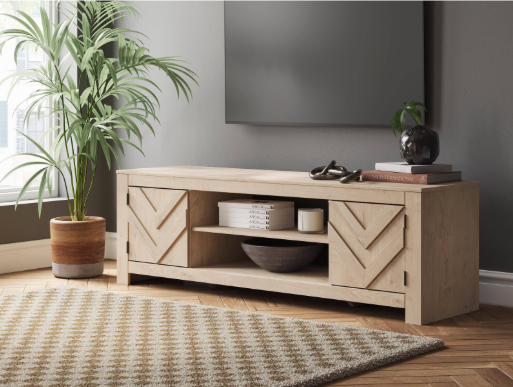 Ashley W3787-68 Cayboni Oak TV Stand w/ Fireplace
