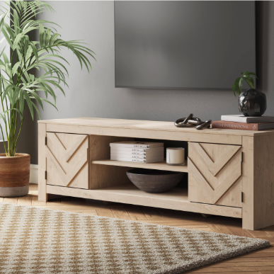 Ashley W3787-68 Cayboni Oak TV Stand w/ Fireplace