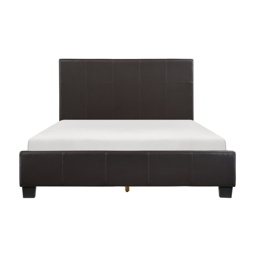 Homelegance 2220DBR-1 Lorenzi Dark Brown Queen Upholstered Faux Leather Platform Bed