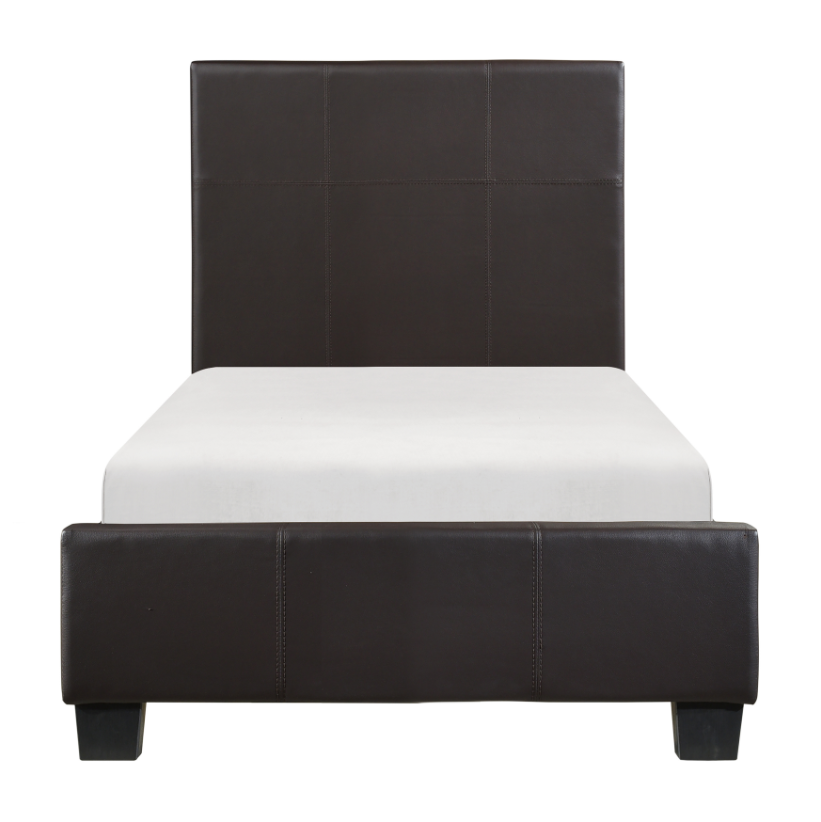 Homelegance 2220TDBR-1 Lorenzi Dark Brown Twin Upholstered Faux Leather Platform Bed
