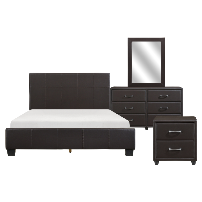 Homelegance 2220DBR-5/6 Lorenzi Dark Brown Upholstered Faux Leather 6 Drawer Dresser & Mirror