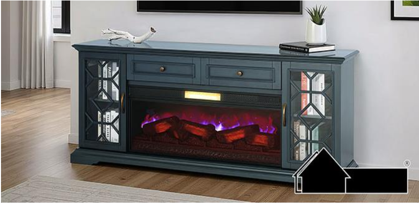 FOA TM5002 74" Blue TV Console w/ Electric Fireplace