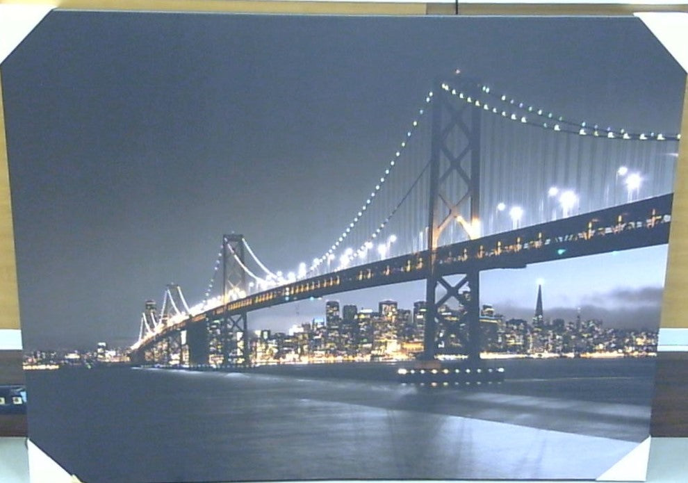 Classy Art City Lights Over the Bay: The Golden Gate Nocturne Canvas 36x48