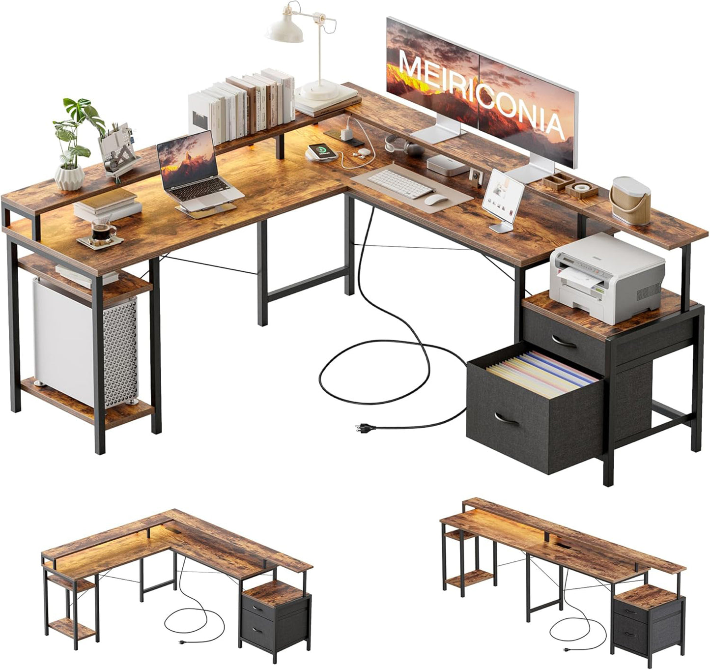 Milton XHQ02-X.01.02.05.A6603 Rustic Brown 112" Corner L Shape Office Desk