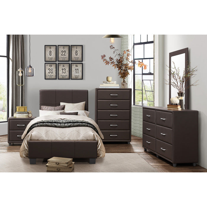 Homelegance 2220TDBR-1 Lorenzi Dark Brown Twin Upholstered Faux Leather Platform Bed