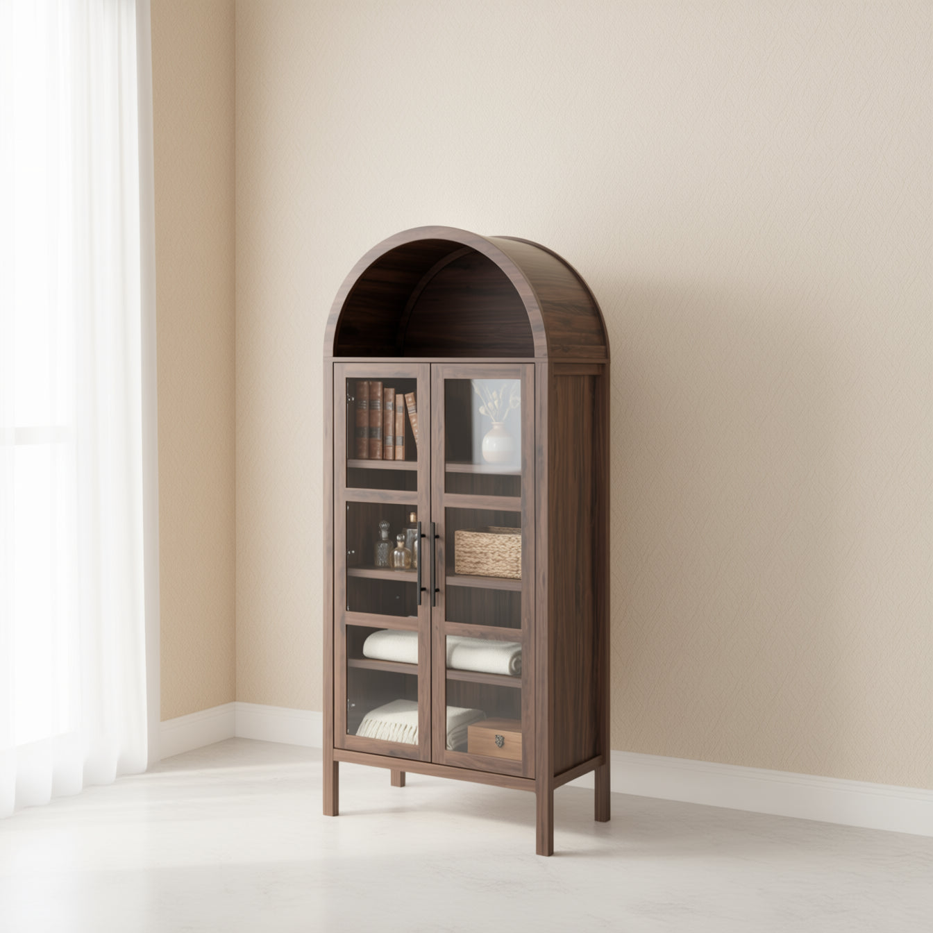 FOA SL-AC8001WN-3A Gateshead Walnut Arched Cabinet