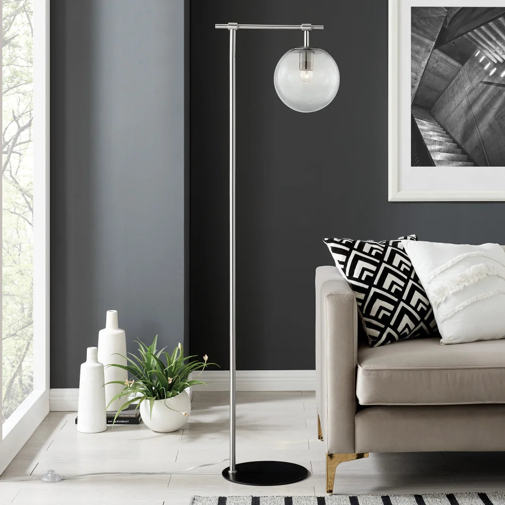 Lite Source LS-83618BN/SMK Lencho Brushed Nickel Smoke Floor Lamp