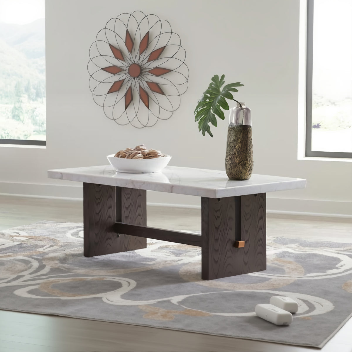 Ashley T779-1 Burkhaus Rectangular Marble Coffee Table