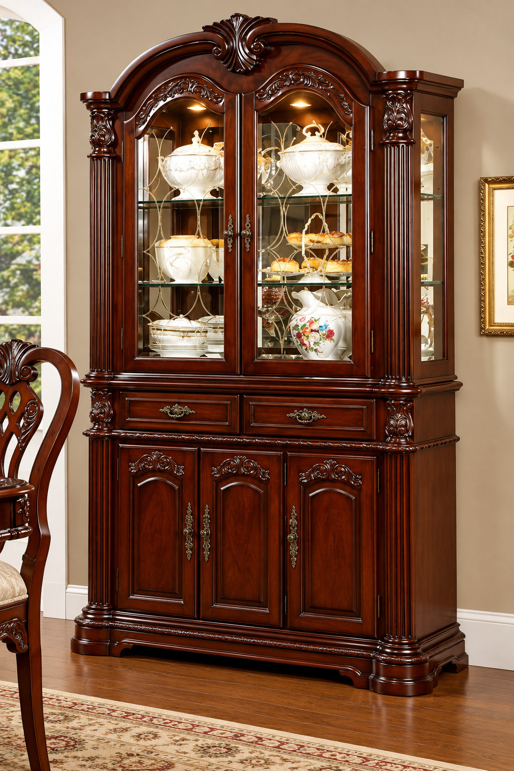 FOA CM3212HB-SET Elana Cherry Hutch & Buffet ( 2 Pieces )