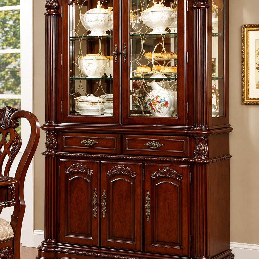FOA CM3212HB-SET Elana Cherry Hutch & Buffet ( 2 Pieces )