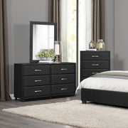 Homelegance 2220-5/6 Lorenzi Black Faux Leather Upholstered 6 Drawer Dresser w/ Black Mirror