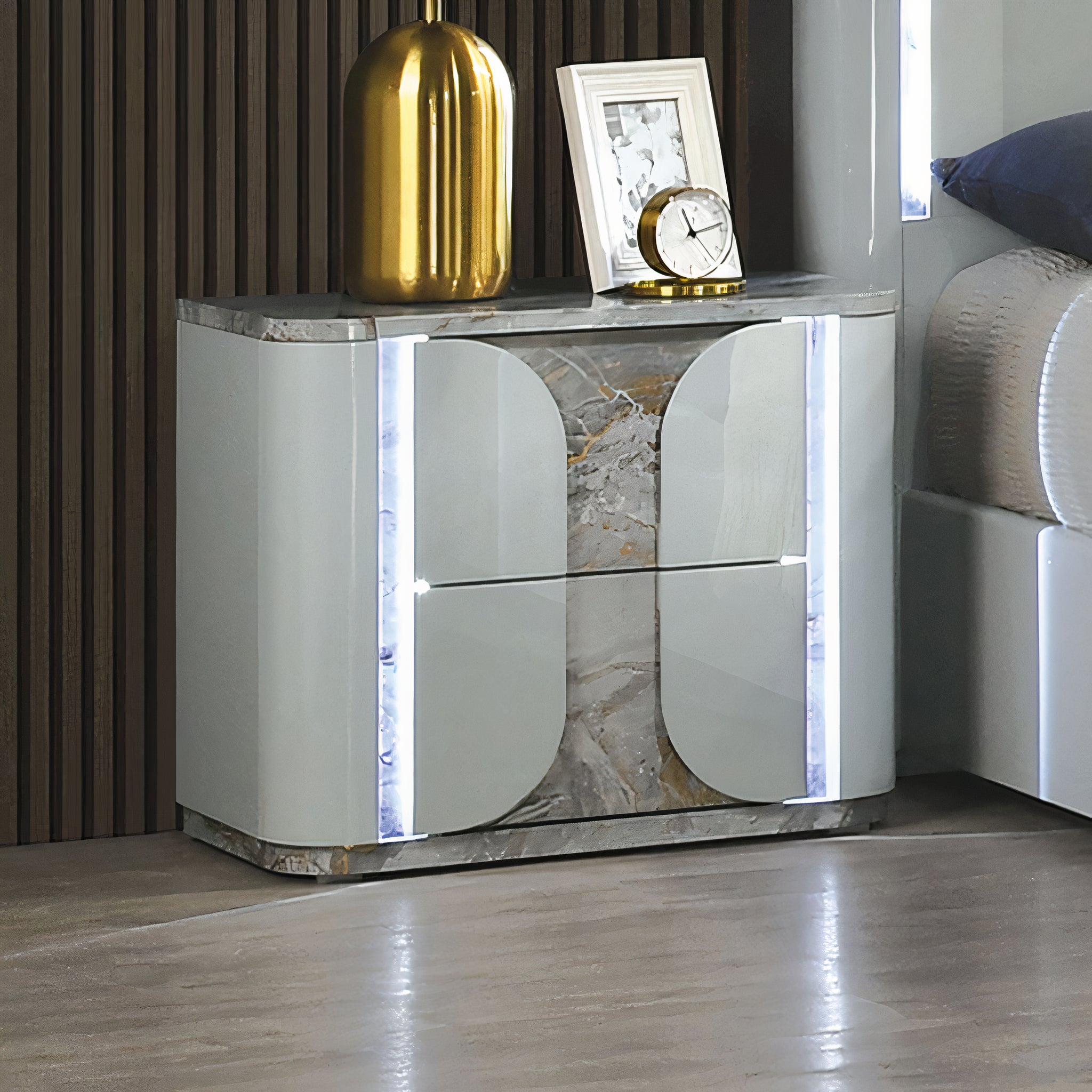 FOA FM72011LG-N Cleburne LED 2 Drawer Nightstand