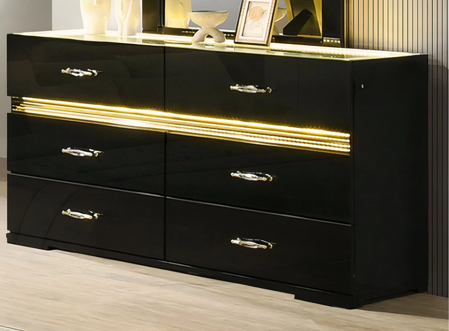 FOA FM72015BK-D Lucida Black LED Dresser