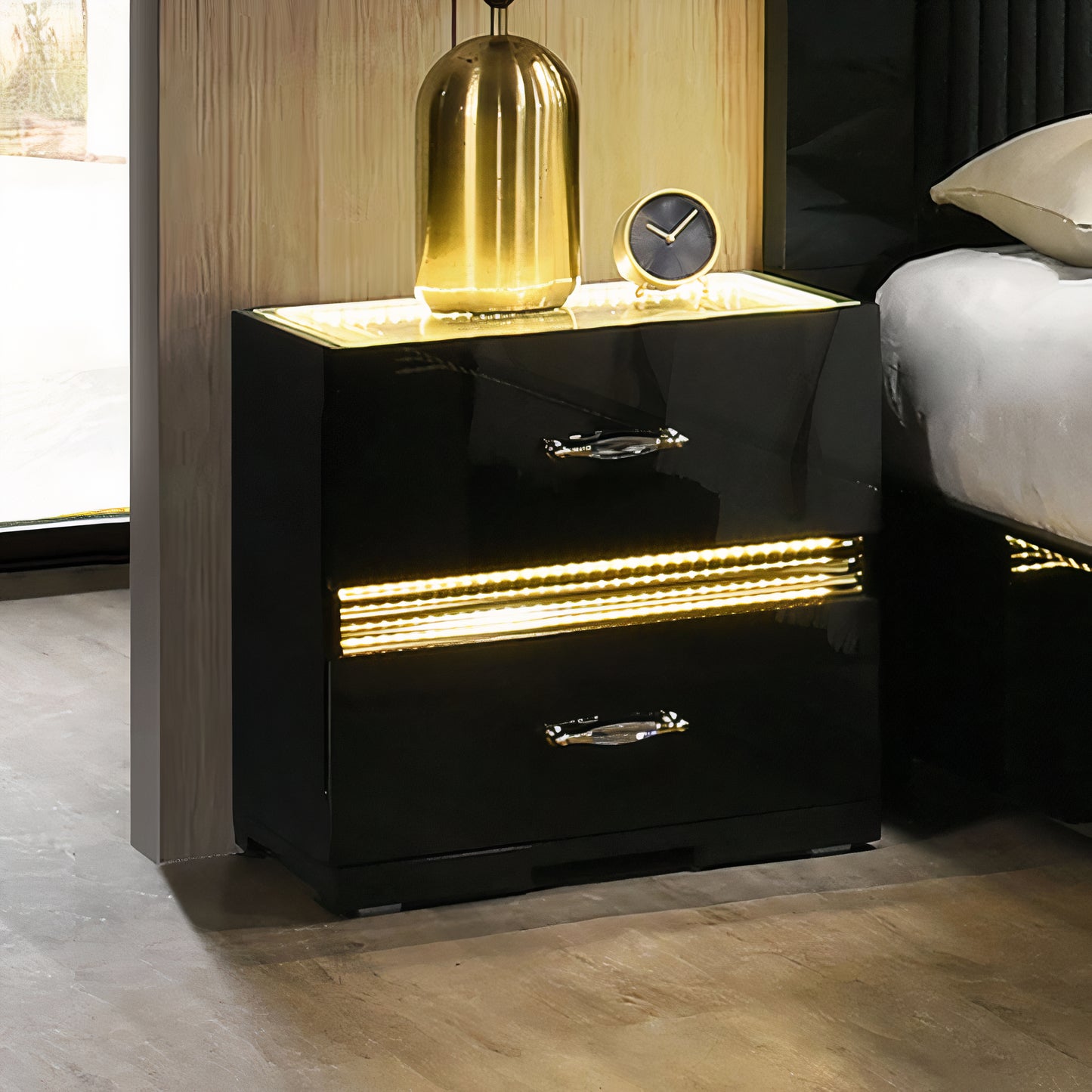 FOA FM72015BK-N Lucida Black LED Nightstand