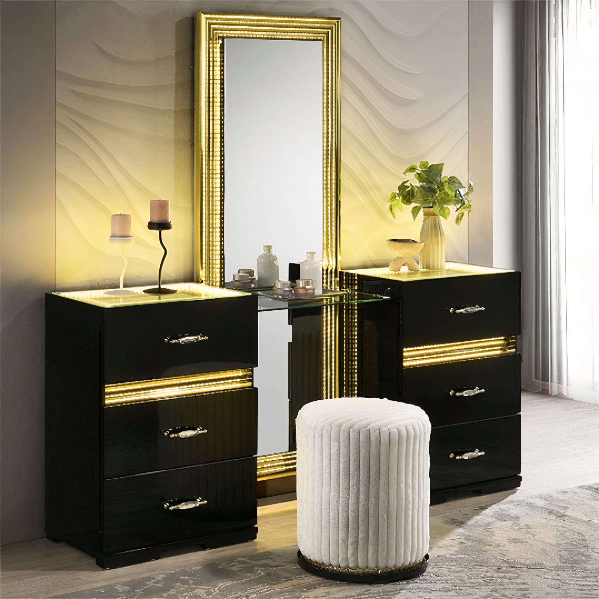 FOA FM2015BK-V Lucida Black LED Vanity w/ Stool