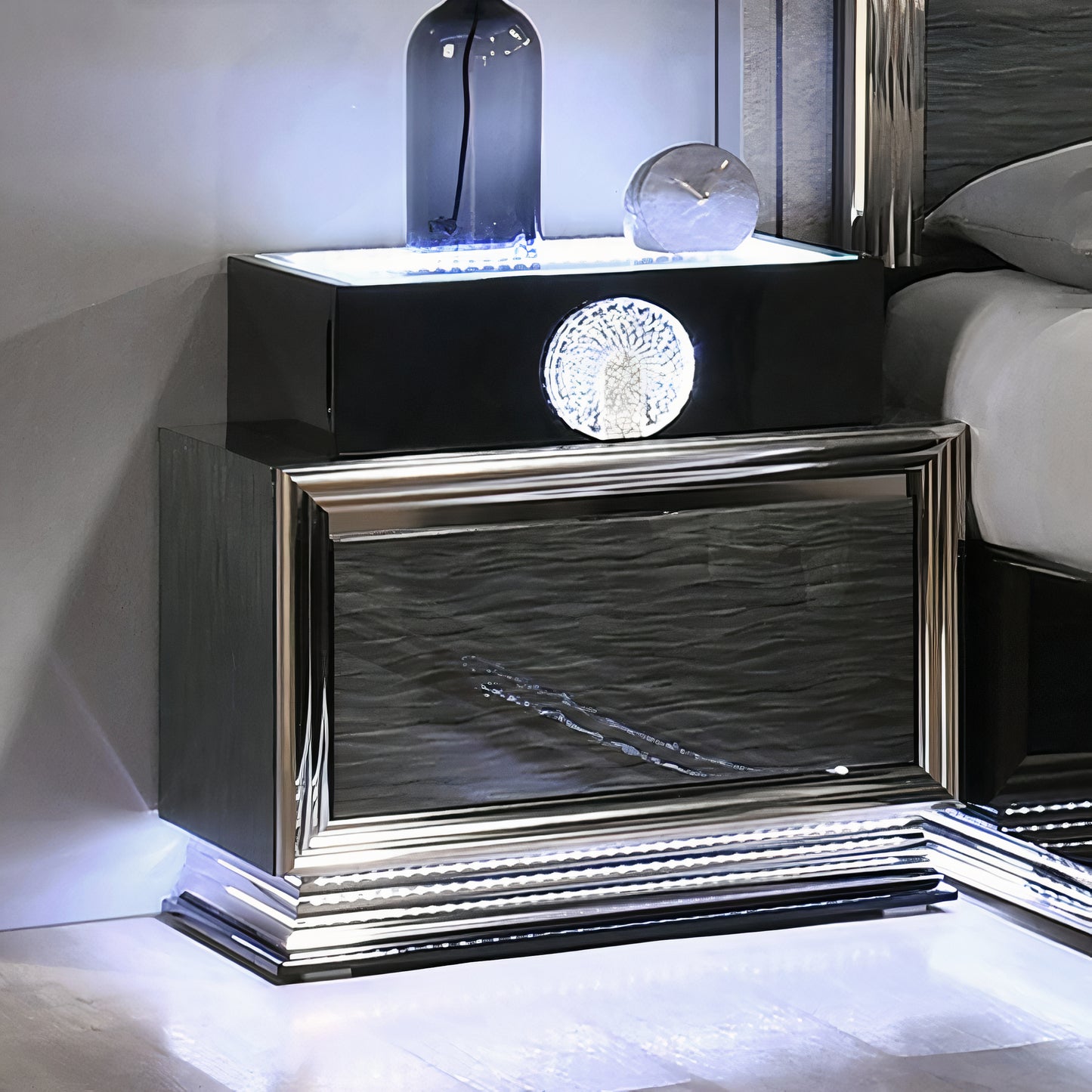 FOA FM72020DG-N Noire Gray & Black LED Nighstand