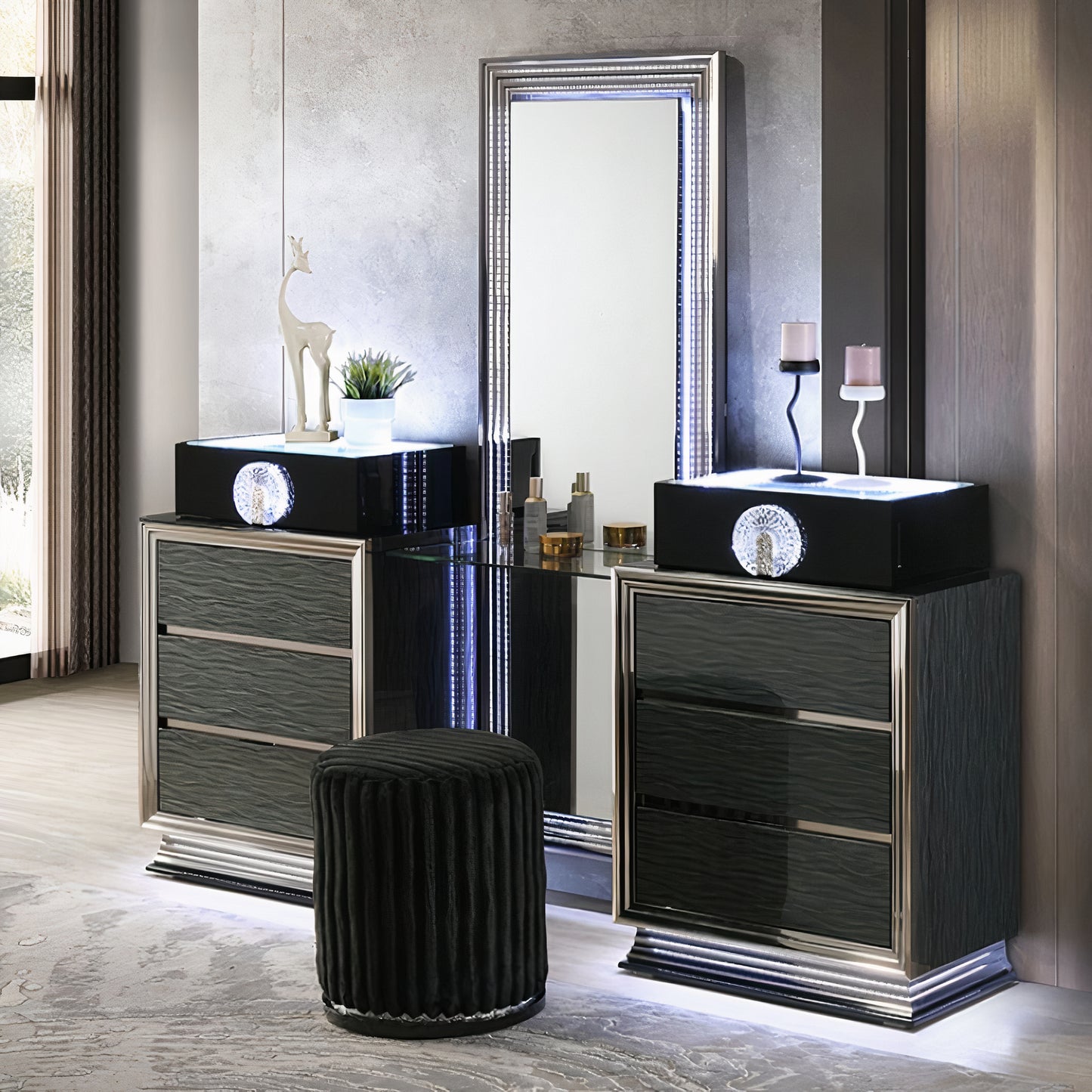 FOA FM72020DG-V-SET Noire LED Vanity w/ Stool Set