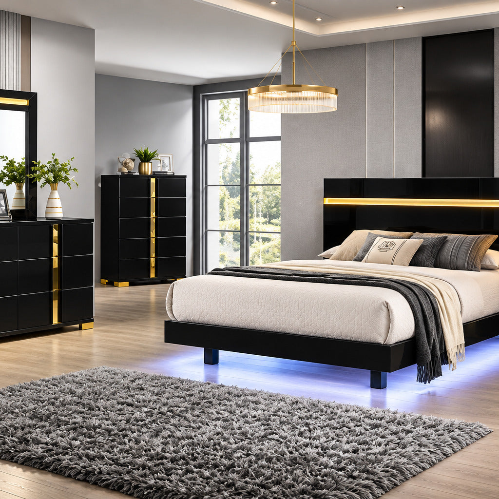 FOA FM7217BK-T-BED Lillestrom Black & Gold Twin Platform Bed