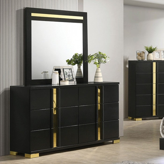 FOA FM7217BK-D/M Lillestrom Black & Gold Dresser Mirror Set