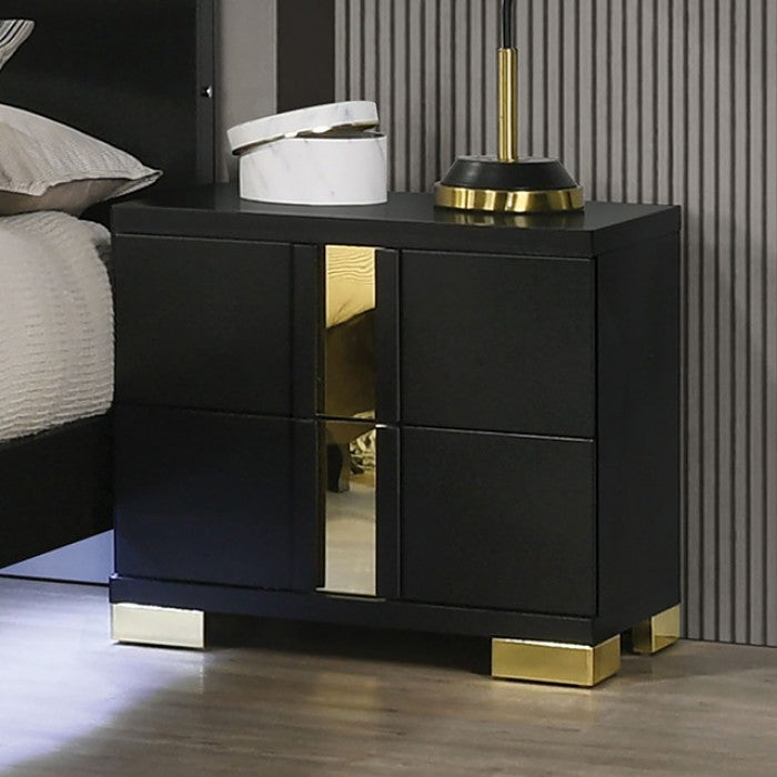 FOA FM7217BK-N Lillestrom Black & Gold Nightstand