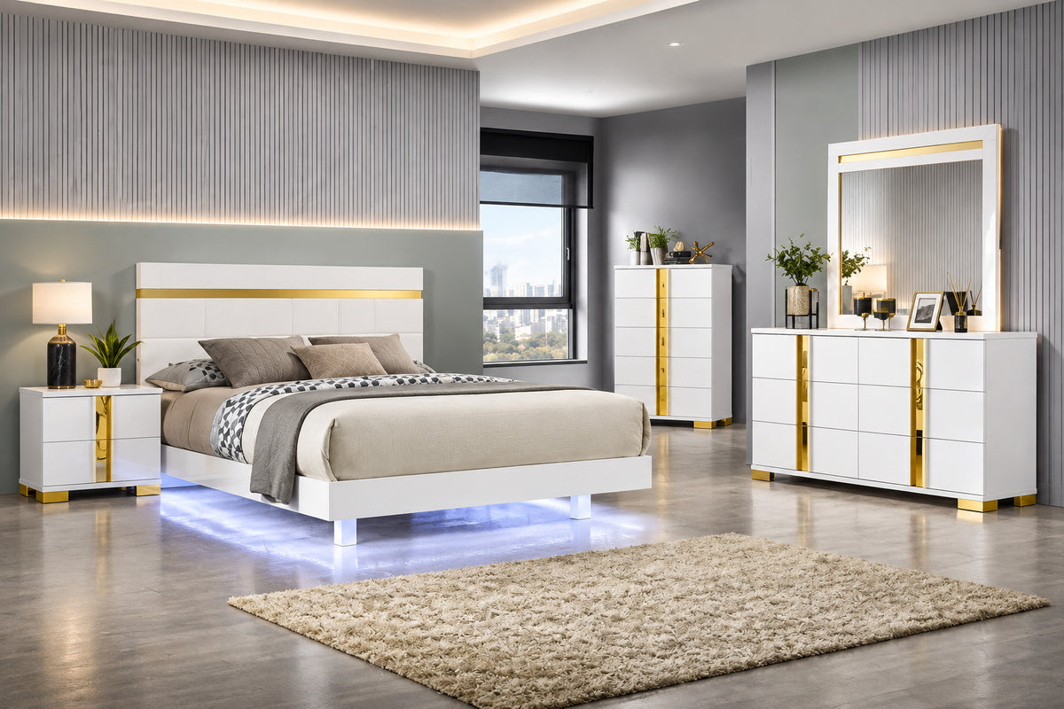 FOA FM7217WH-N Lillestrom White & Gold Nightstand
