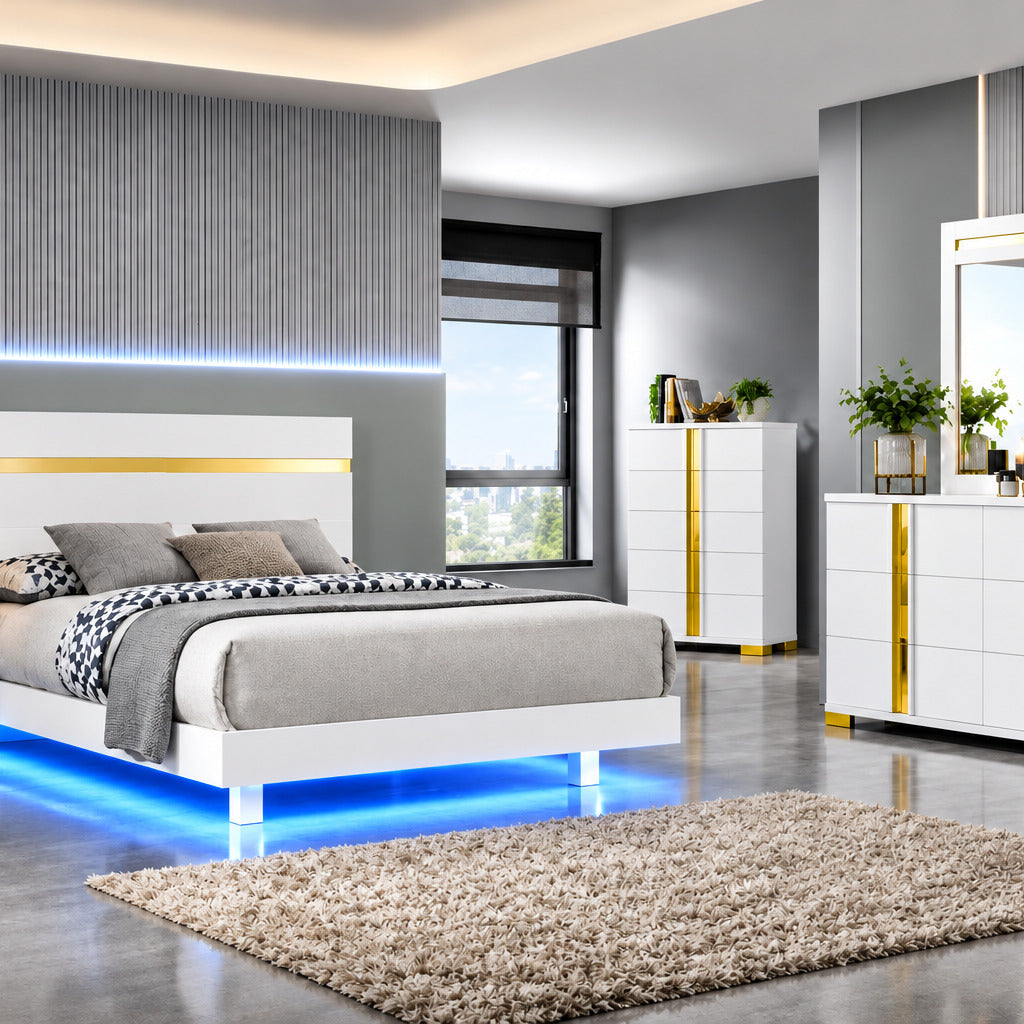 FOA FM7217WH-T-BED Lillestrom White & Gold Twin Platform Bed