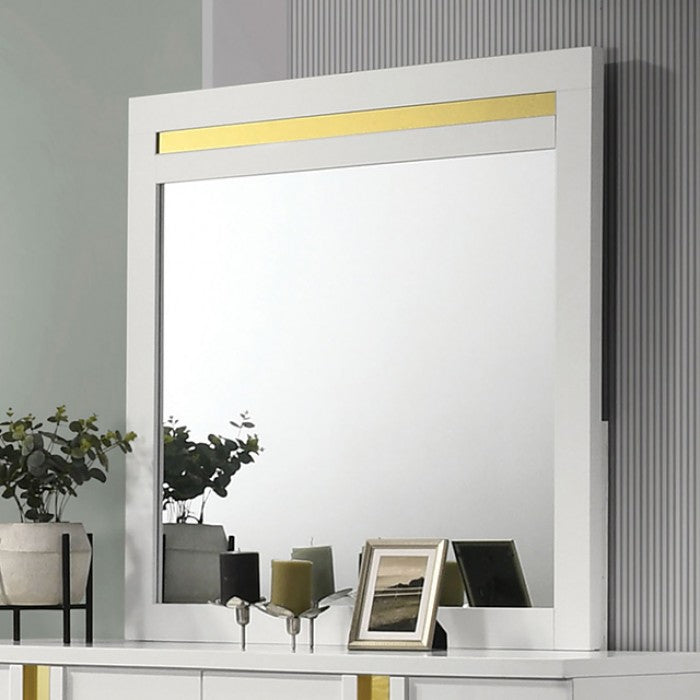 FOA FM7217WH-D/M Lillestrom White & Gold Dresser Mirror Set