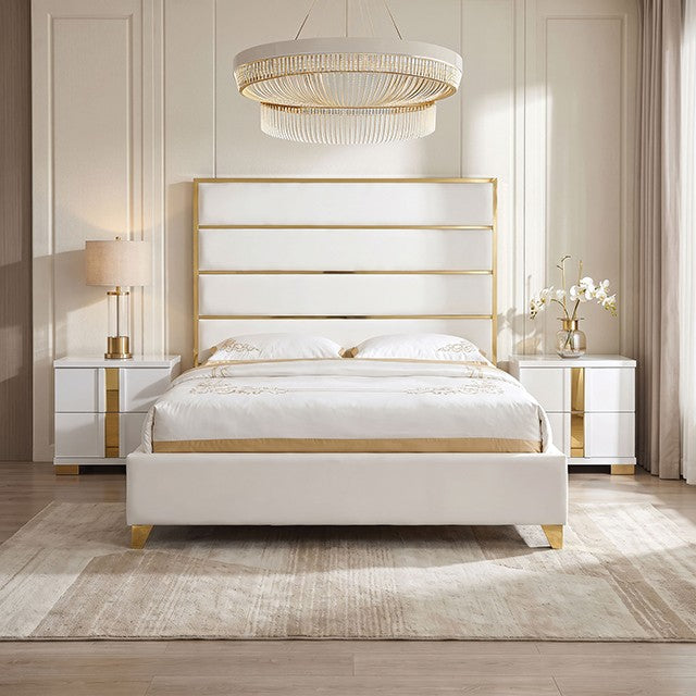 FOA FM77005GDWH-K-BED Andriola Gold & White Platform King Bed
