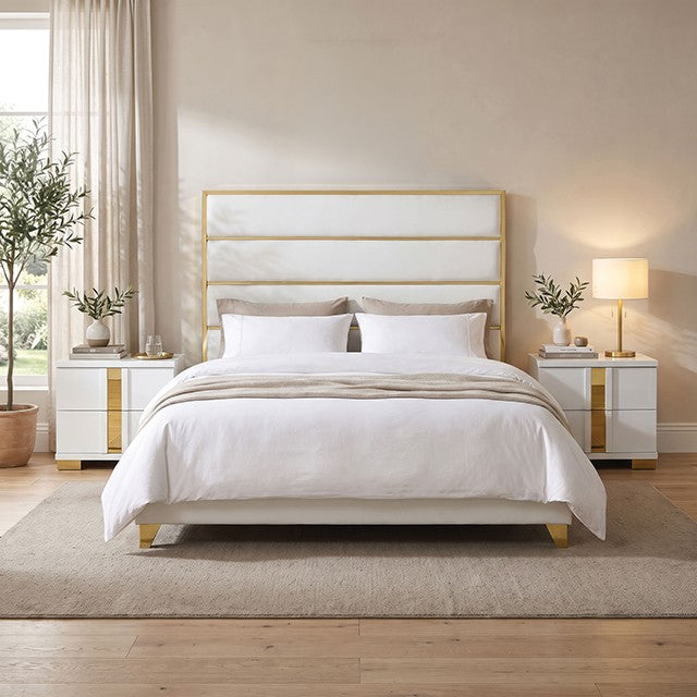 FOA FM77005GDWH-K-BED Andriola Gold & White Platform King Bed