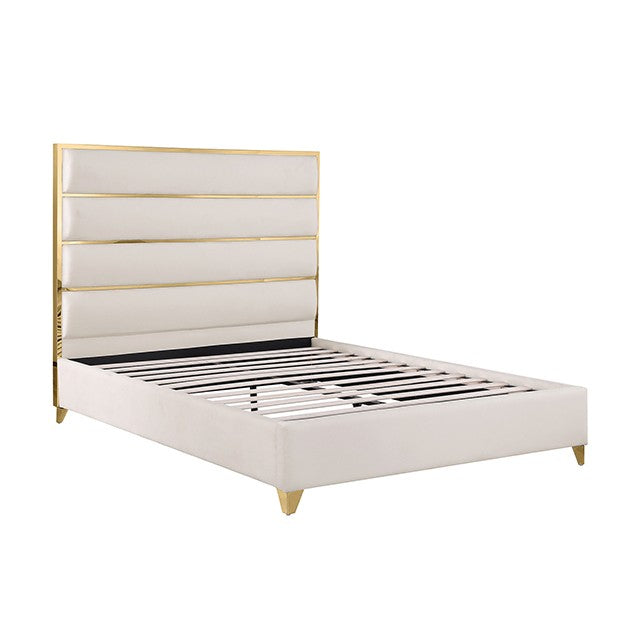FOA FM77005GDWH-K-BED Andriola Gold & White Platform King Bed