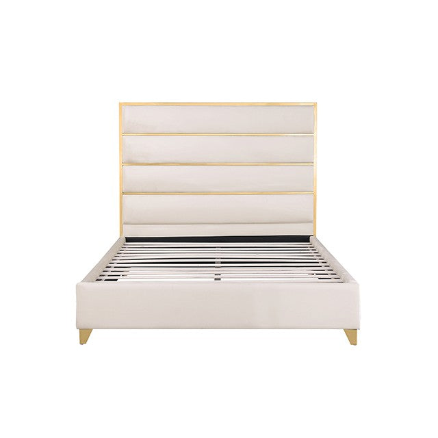 FOA FM77005GDWH-K-BED Andriola Gold & White Platform King Bed