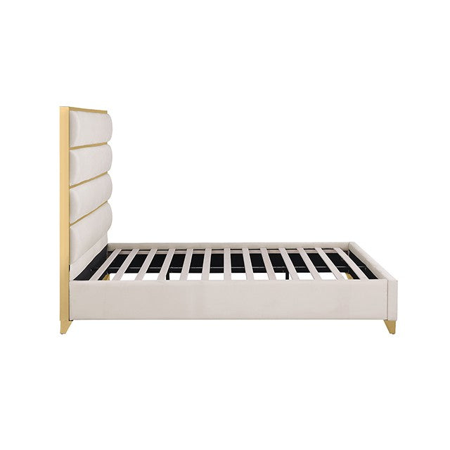 FOA FM77005GDWH-K-BED Andriola Gold & White Platform King Bed