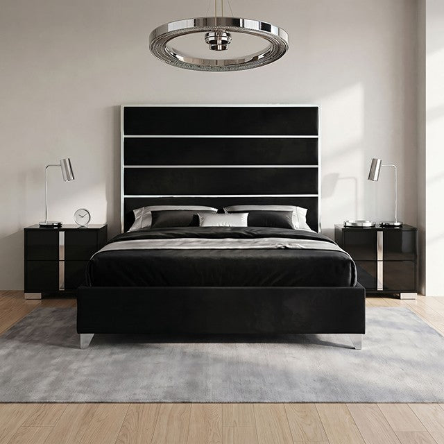 FOA FM77005SVBK-Q-BED Andriola Silver & Black Platform Queen Bed