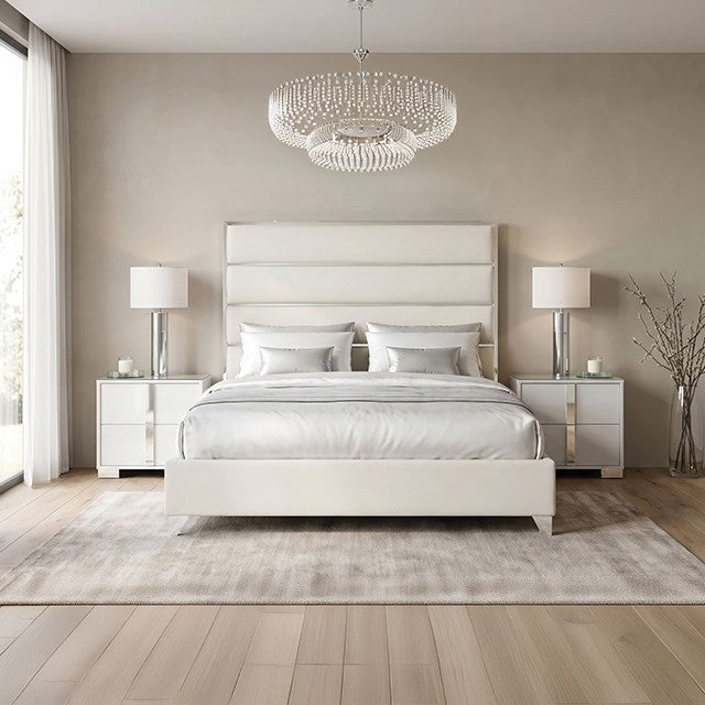 FOA FM77005SVWH-Q-BED Andriola Silver & White Platform Queen Bed