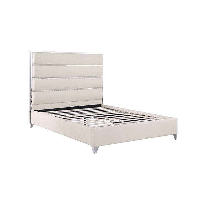 FOA FM77005SVWH-Q-BED Andriola Silver & White Platform Queen Bed