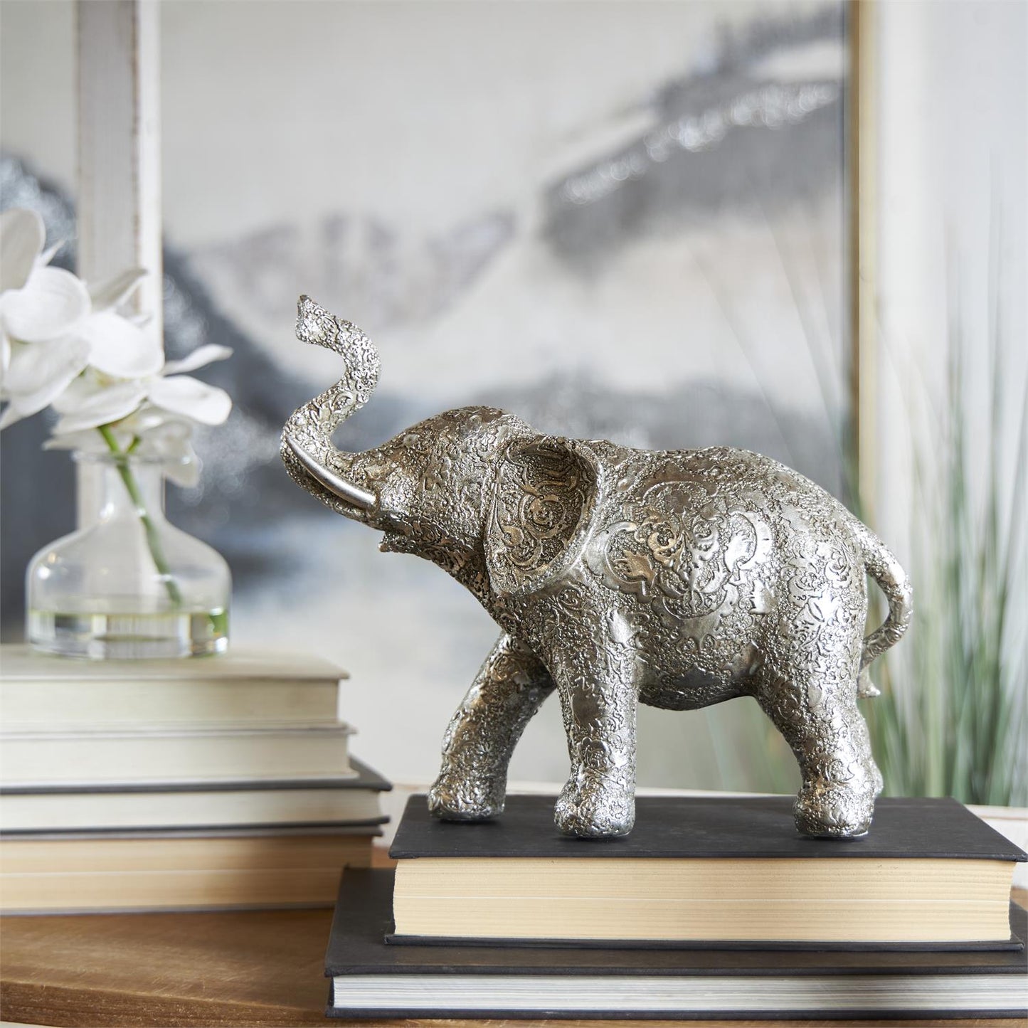 UMA 84930 Silver Engraved Floral Elephant