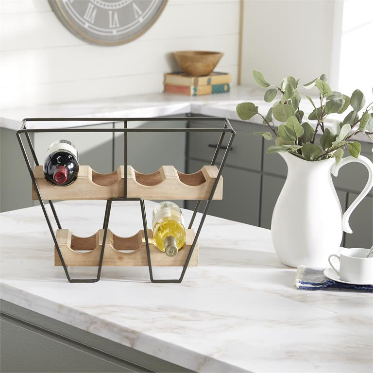 UMA 92192 Brown Wood Industrial Wine Rack
