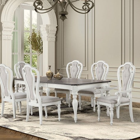 FOA TM3050WH-T-7PC White Traditional 7 Piece Dining Set