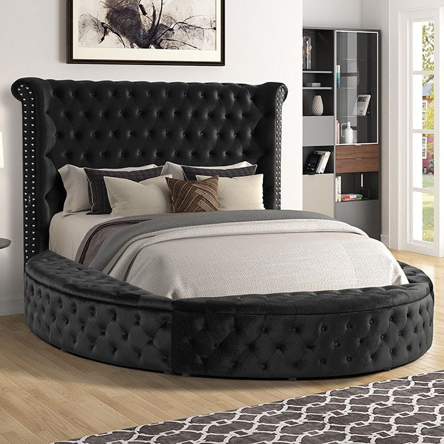 FOA CM7178BK-Q-BED Sansom Upholstered Black Queen Bed w/ Storage ( 2 Boxes )