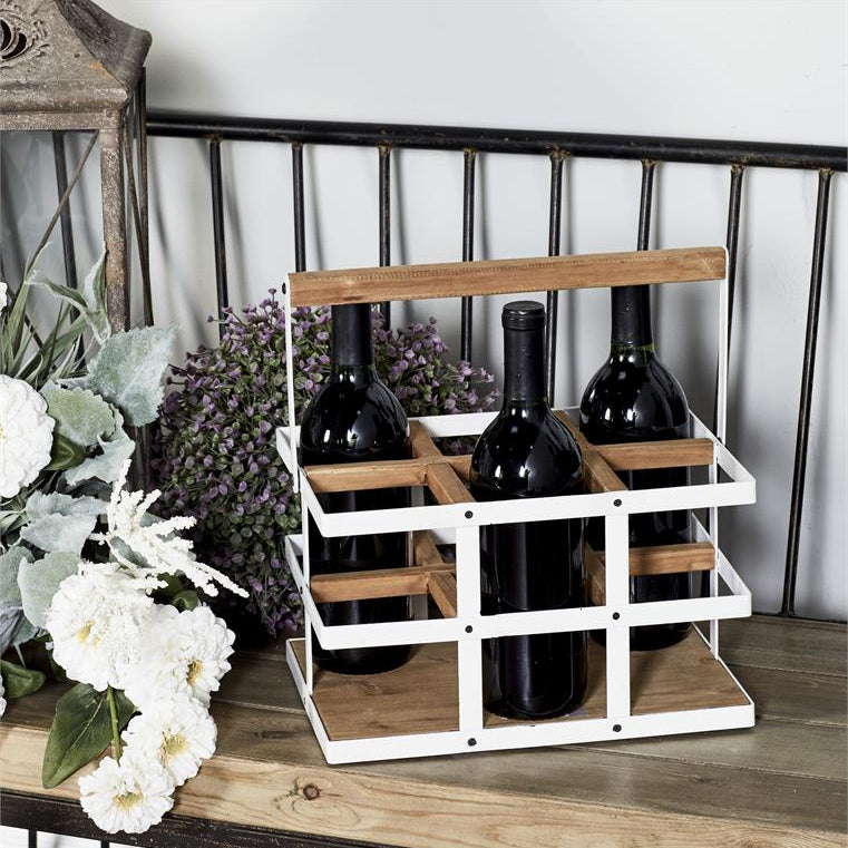 UMA 89266 White Metal Farmhouse Wine Holder