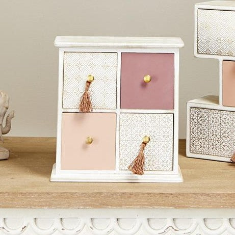 UMA 23620 Brown Wood Floral 4 Drawers Jewelry Box