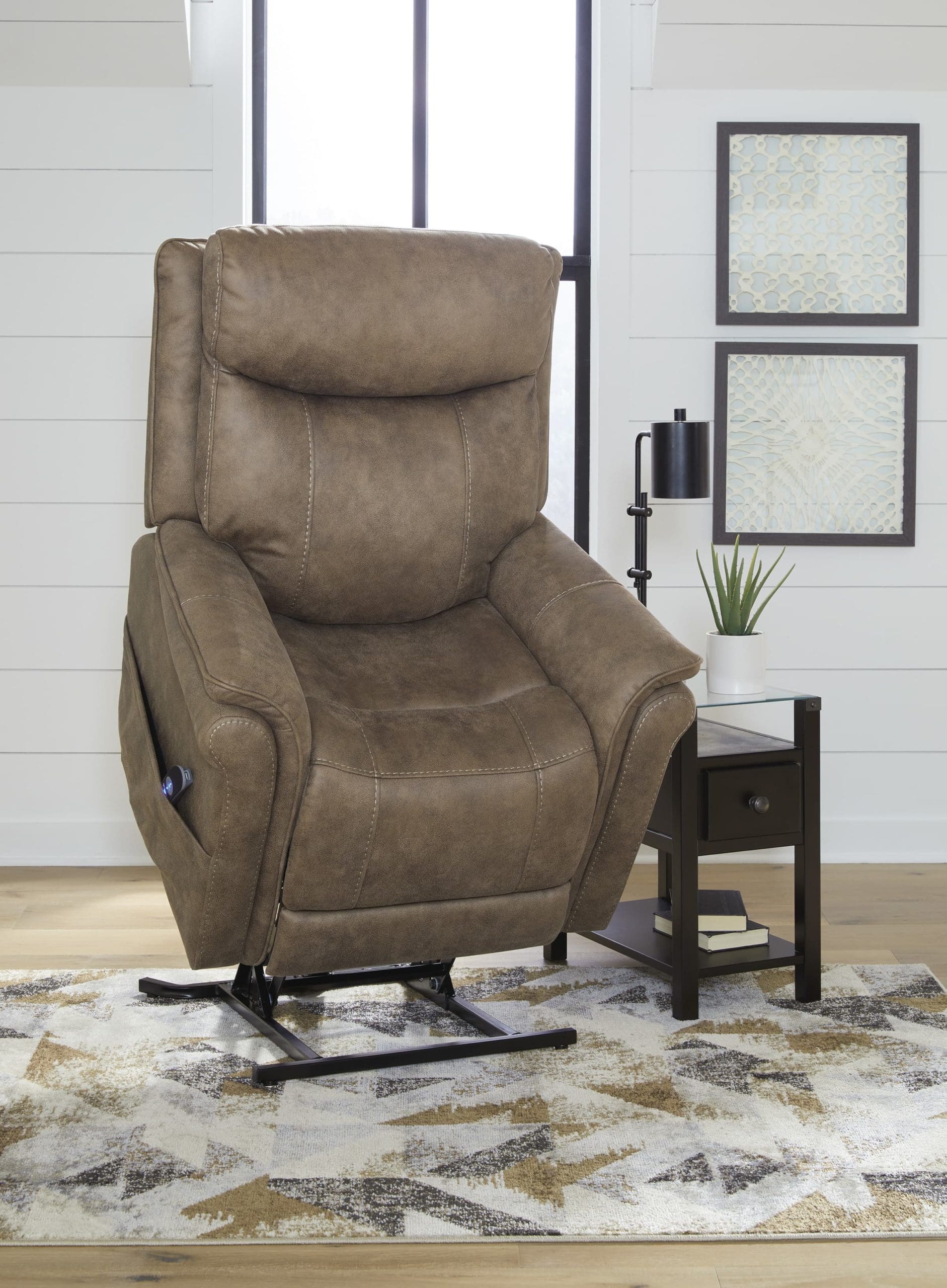 Ashley 8530612 Lorreze Brown Power Lift Heat Massage Recliner PriceCo